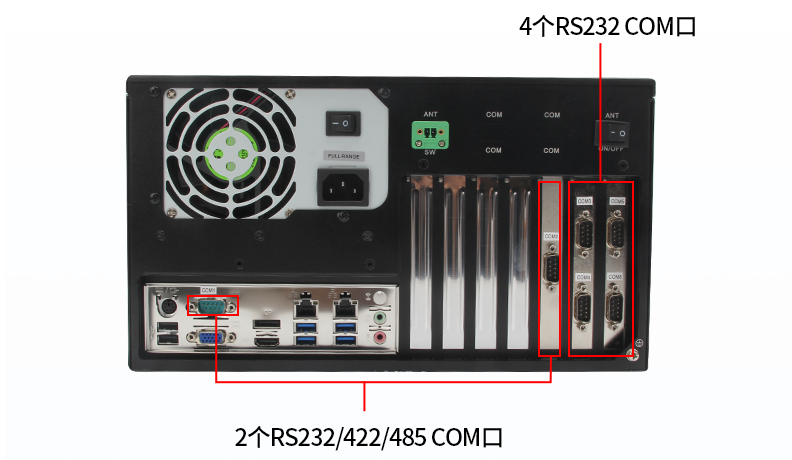 COM:6個(gè)COM口(2個(gè)RS232/422/485口，4個(gè)RS232口)